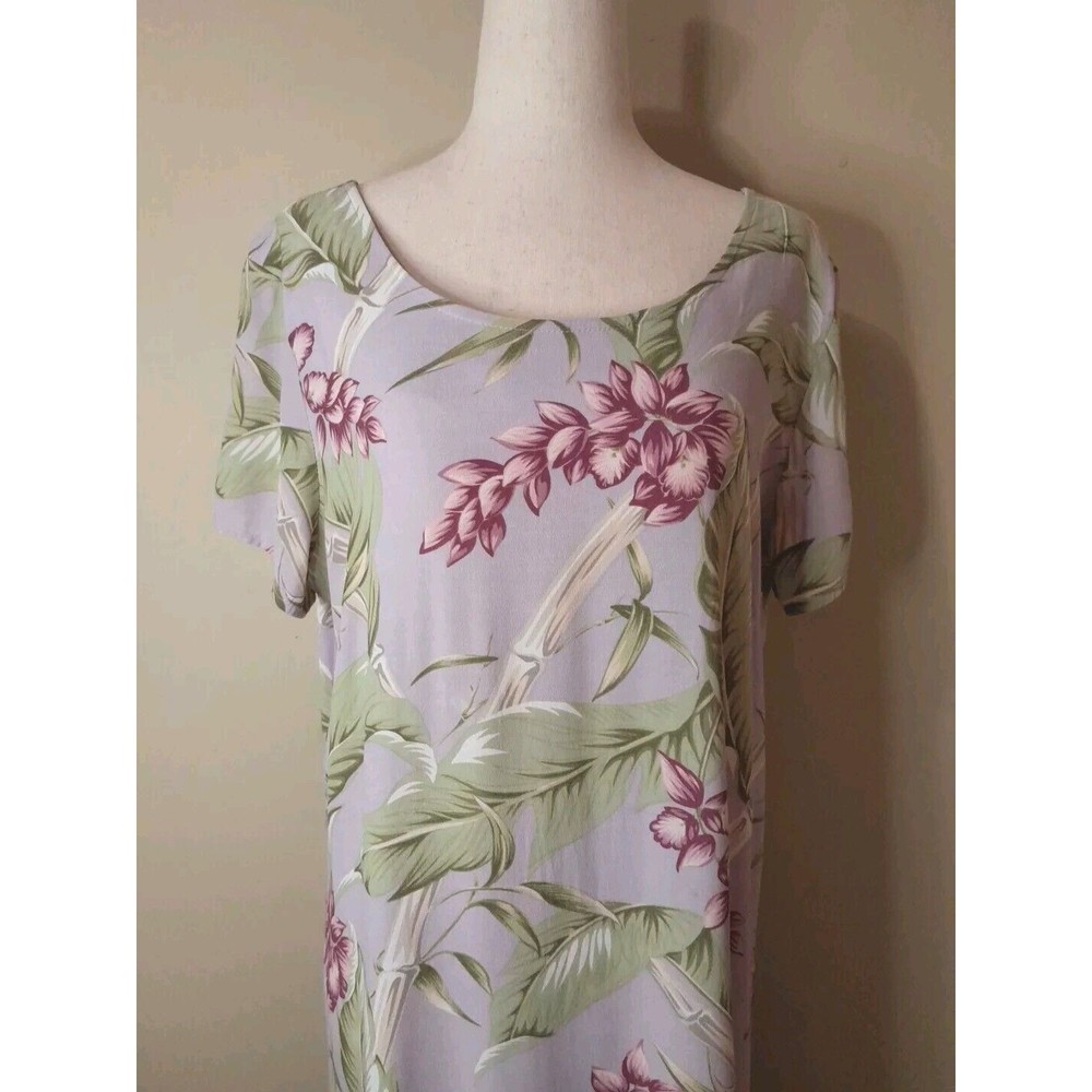 VTG Kaua'iana Hawaii Dress Sz M Tropical Floral Hibiscus Print Lavender Green - Picture 3 of 9